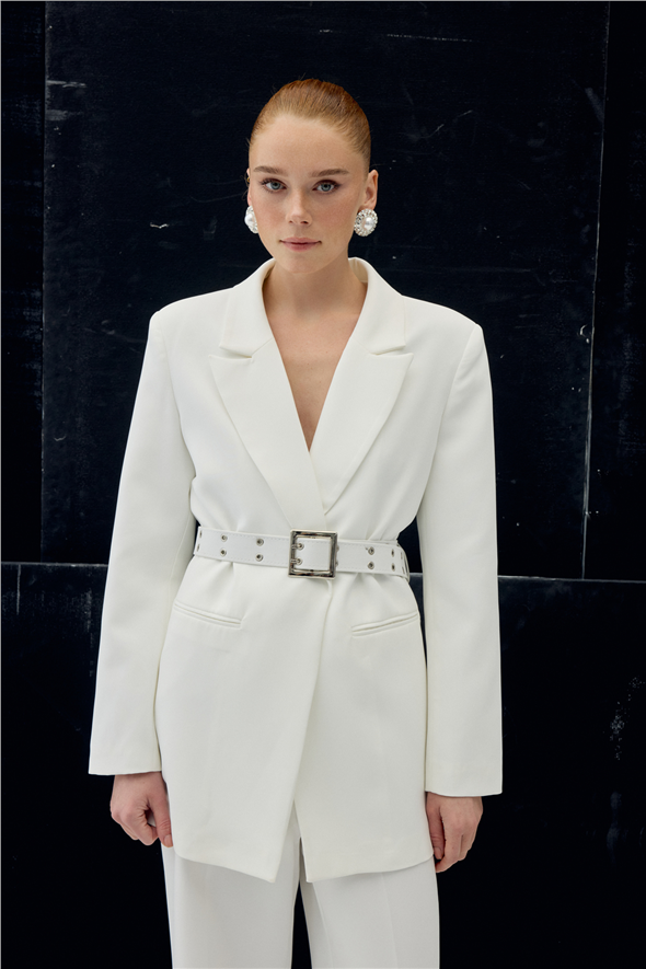 Kemer Detaylı Ceket - Ekru