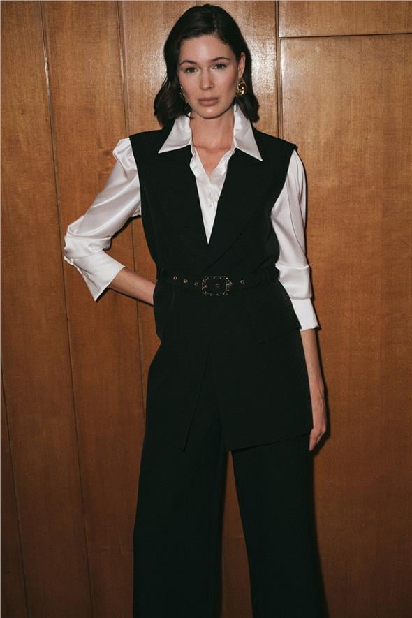 Kemer Detaylı Yelek - Siyah