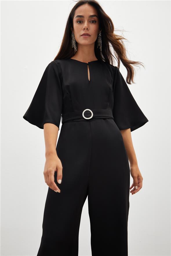 Kemerli Krep Tulum - Siyah