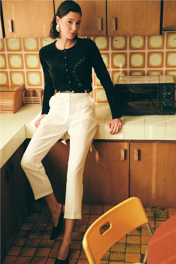 Kemerli Pantolon - Ekru