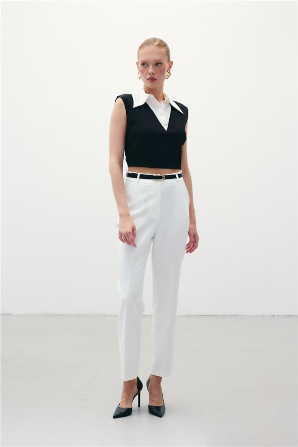 Kemerli Pantolon - Ekru