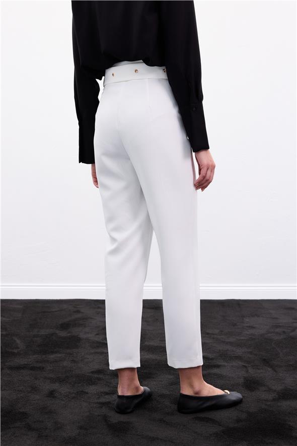 Kemerli Pantolon - Ekru