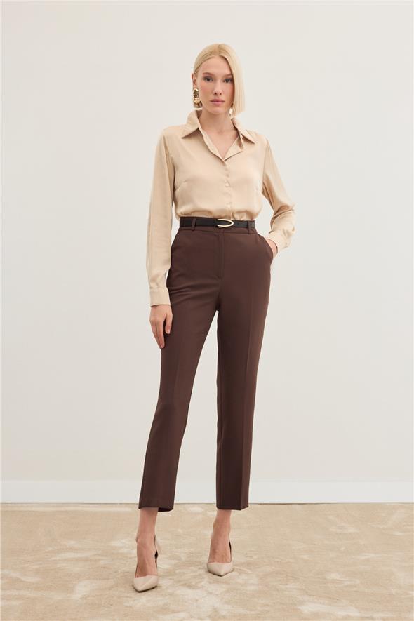 Kemerli Pantolon - Kahve