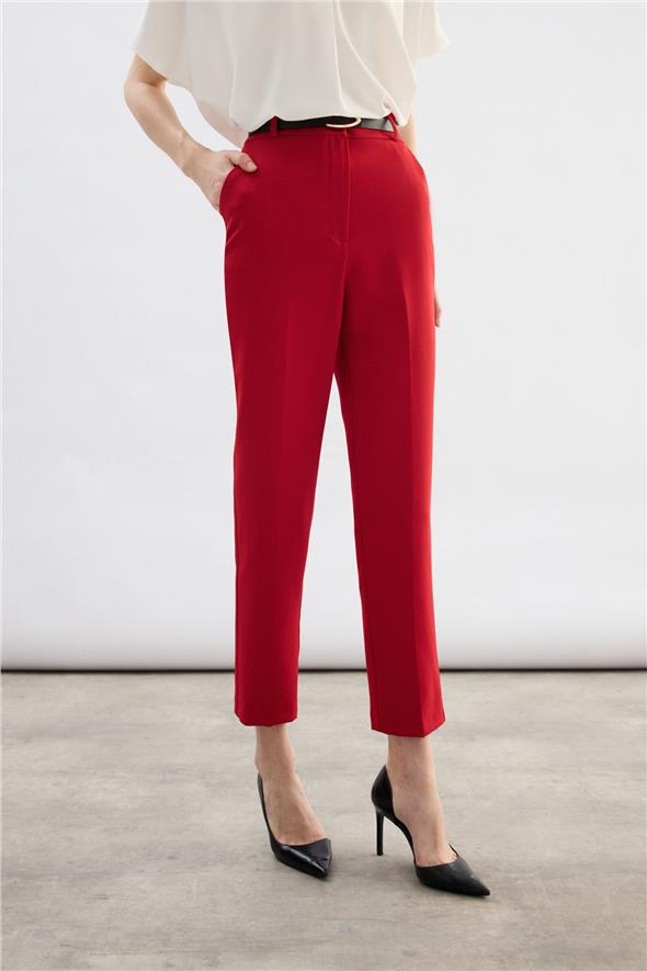 Kemerli Pantolon - Kırmızı