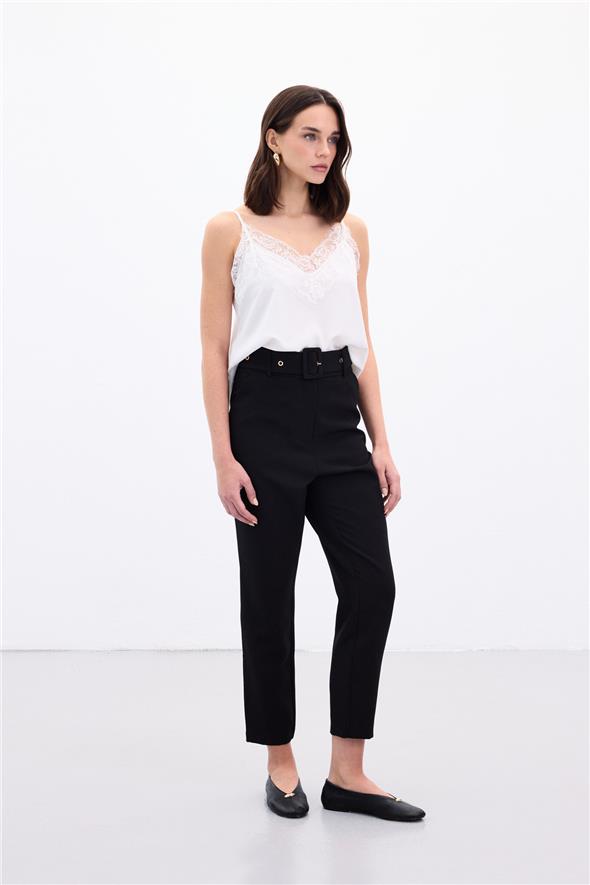 Kemerli Pantolon - Siyah