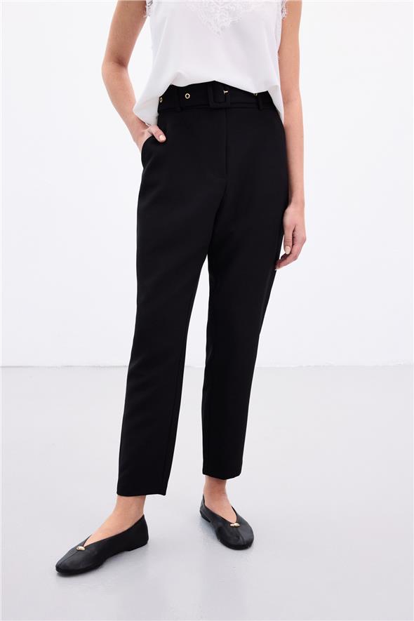 Kemerli Pantolon - Siyah