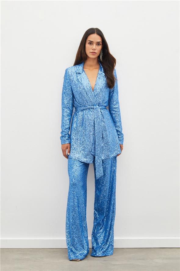 Kemerli Payet Pantolon - İndigo