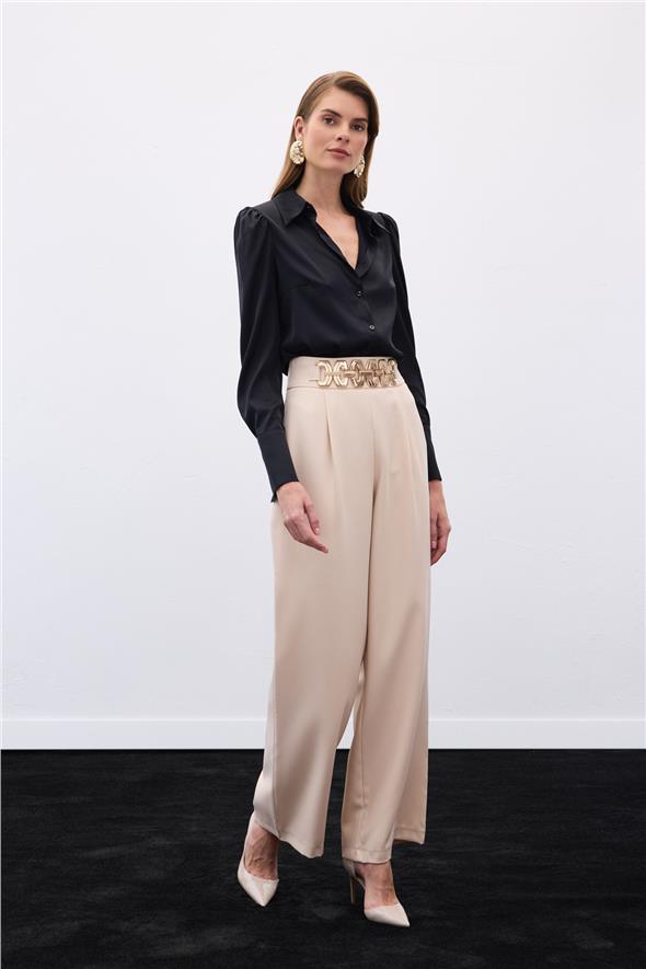Kemerli Salaş Pantolon - Bej