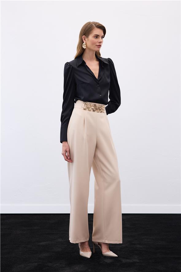 Kemerli Salaş Pantolon - Bej