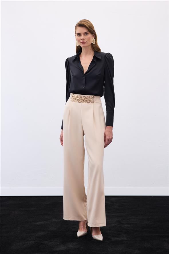 Kemerli Salaş Pantolon - Bej