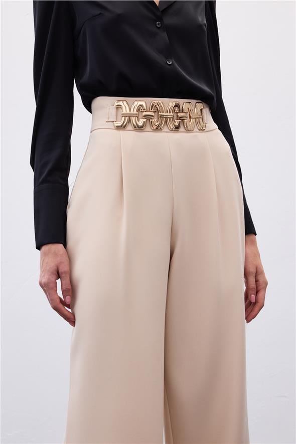 Kemerli Salaş Pantolon - Bej