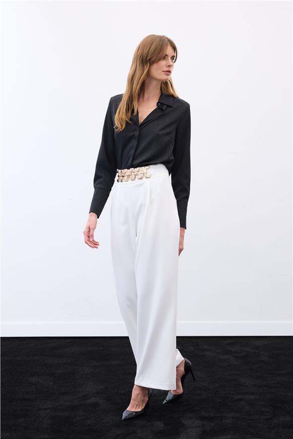 Kemerli Salaş Pantolon - Ekru