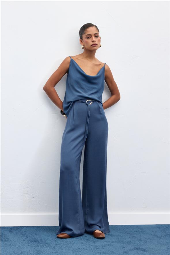 Kemerli Salaş Pantolon - İndigo