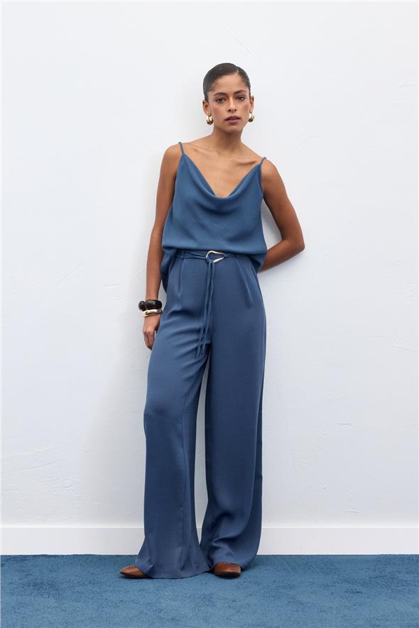 Kemerli Salaş Pantolon - İndigo