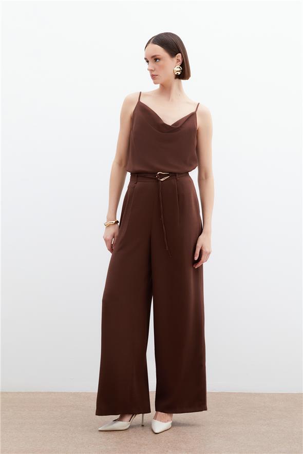 Kemerli Salaş Pantolon - Kahve