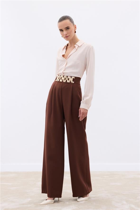 Kemerli Salaş Pantolon - Kahve