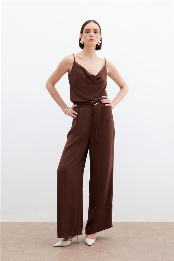 Kemerli Salaş Pantolon - Kahve