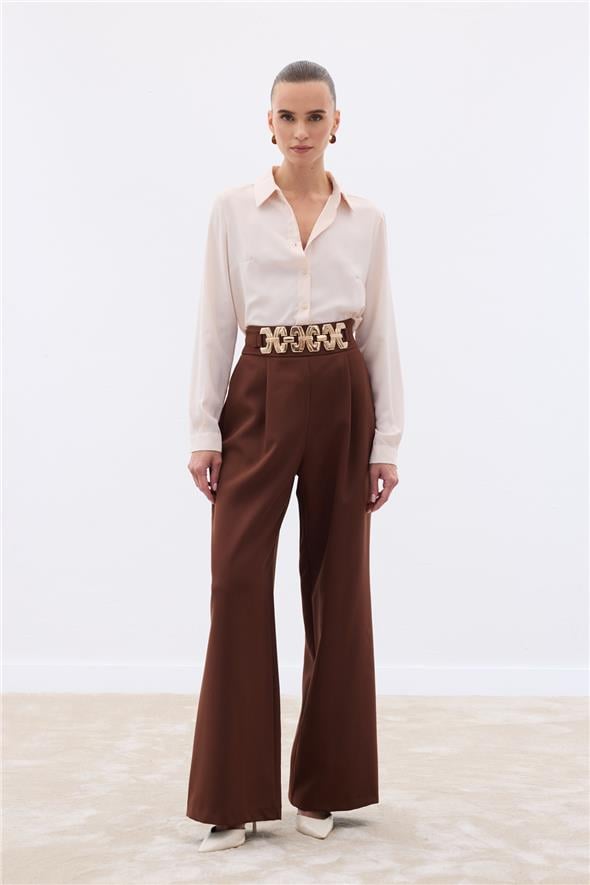 Kemerli Salaş Pantolon - Kahve