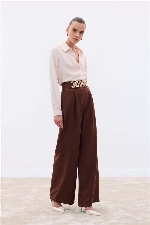 Kemerli Salaş Pantolon - Kahve