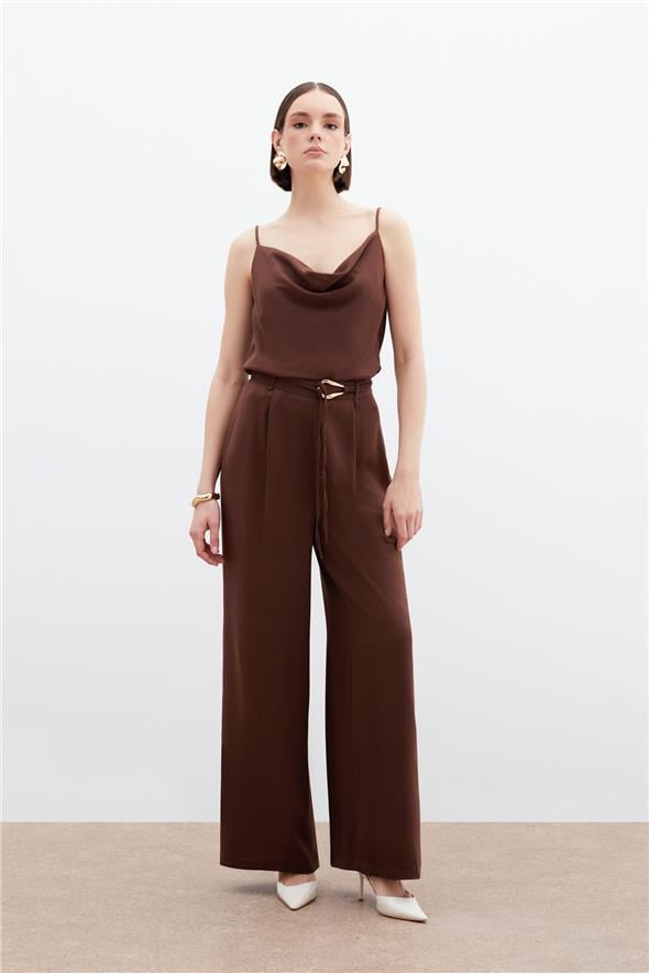 Kemerli Salaş Pantolon - Kahve