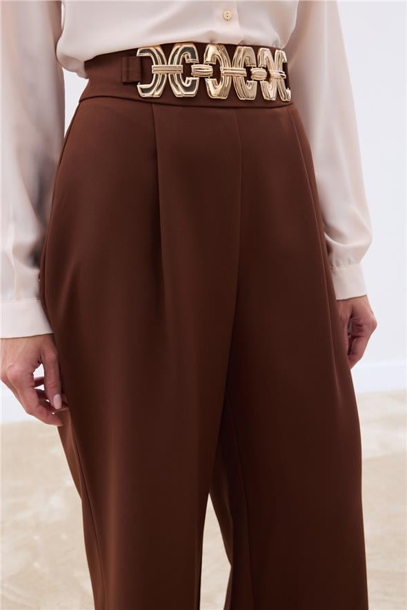 Kemerli Salaş Pantolon - Kahve