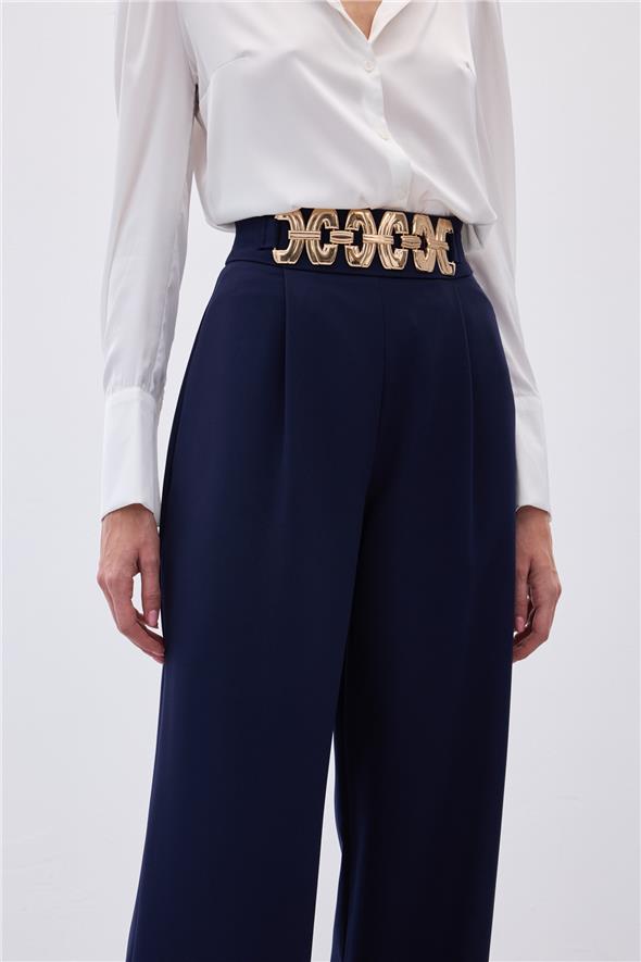 Kemerli Salaş Pantolon - Lacivert