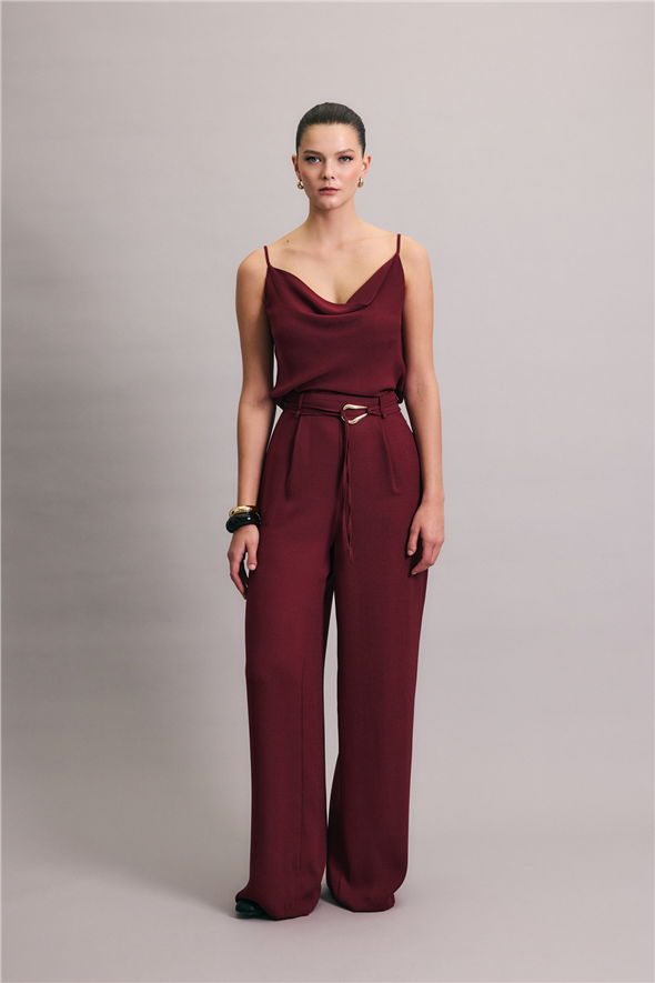 Kemerli Salaş Pantolon - Mürdüm