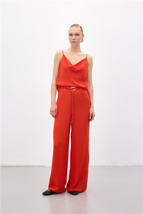 Kemerli Salaş Pantolon - Oranj