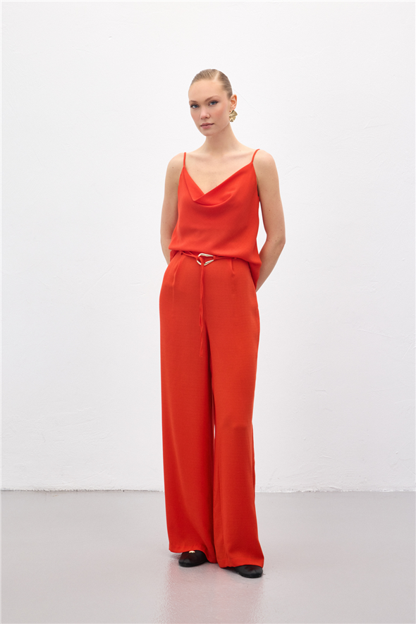 Kemerli Salaş Pantolon - Oranj