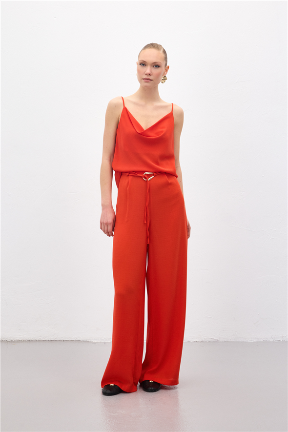 Kemerli Salaş Pantolon - Oranj