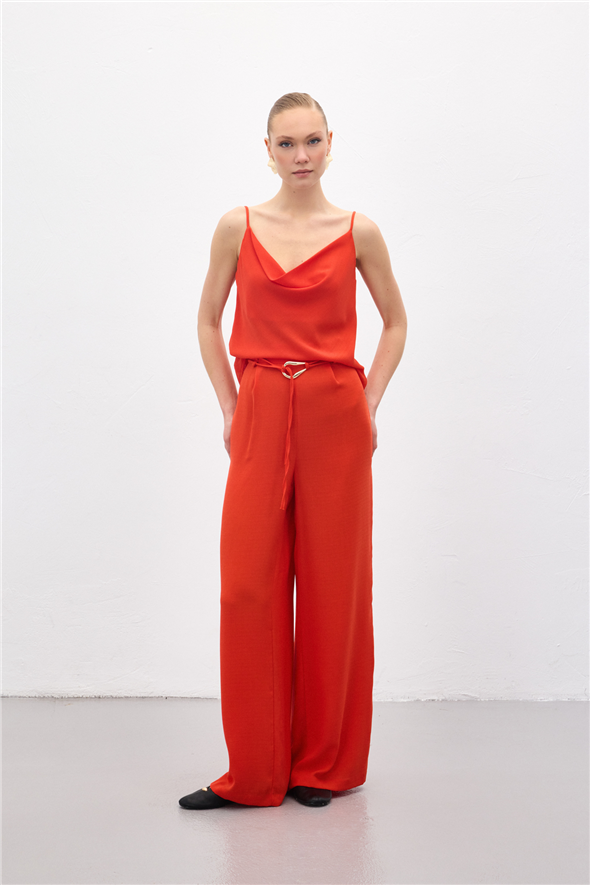 Kemerli Salaş Pantolon - Oranj