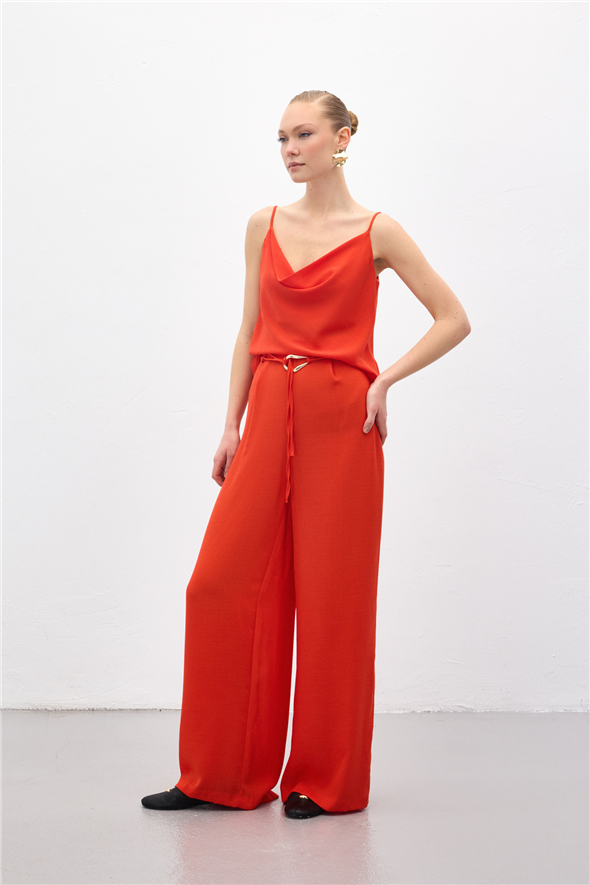 Kemerli Salaş Pantolon - Oranj