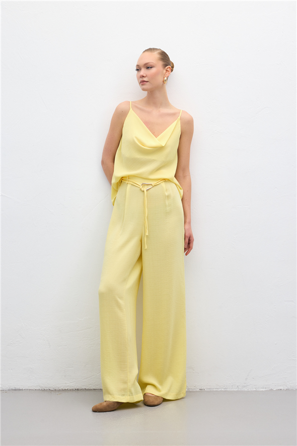 Kemerli Salaş Pantolon - Sarı