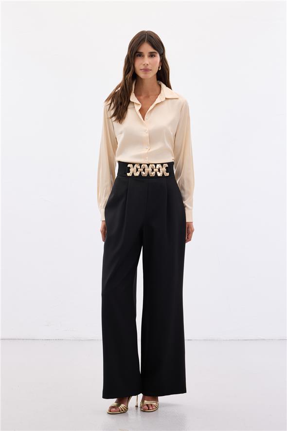Kemerli Salaş Pantolon - Siyah