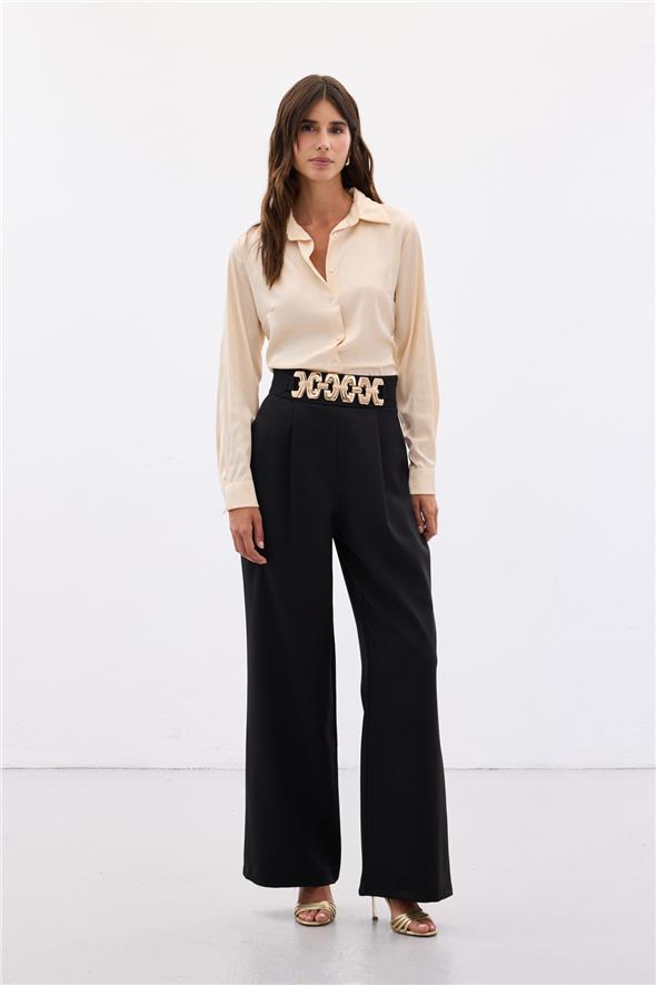 Kemerli Salaş Pantolon - Siyah