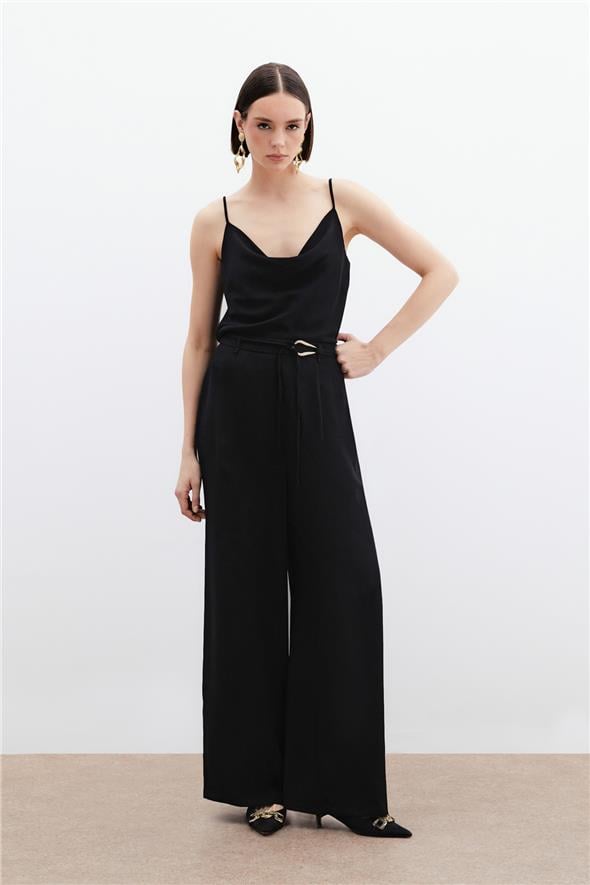 Kemerli Salaş Pantolon - Siyah