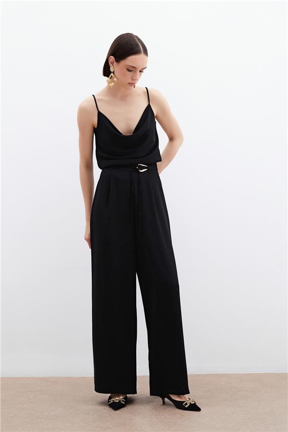 Kemerli Salaş Pantolon - Siyah