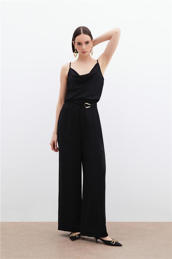 Kemerli Salaş Pantolon - Siyah