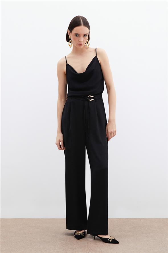 Kemerli Salaş Pantolon - Siyah