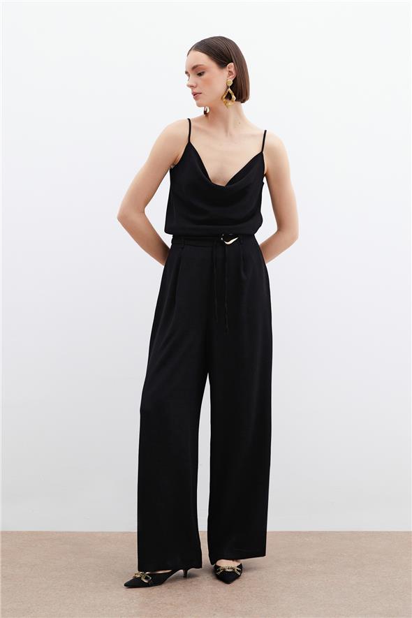 Kemerli Salaş Pantolon - Siyah