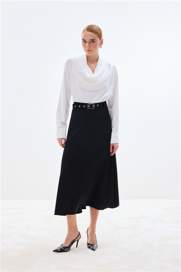 Kemerli Saten Etek - Siyah