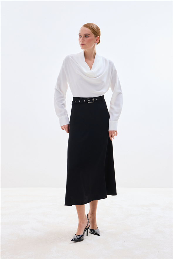 Kemerli Saten Etek - Siyah