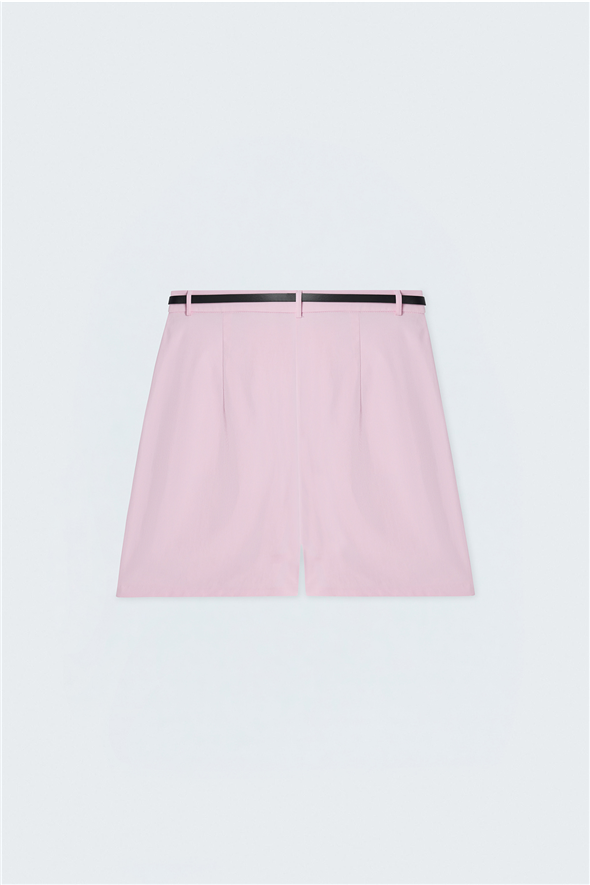 Keten Görünümlü Şort - Pembe
