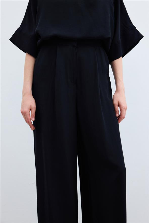 Keten Karışımlı Pantolon - Siyah