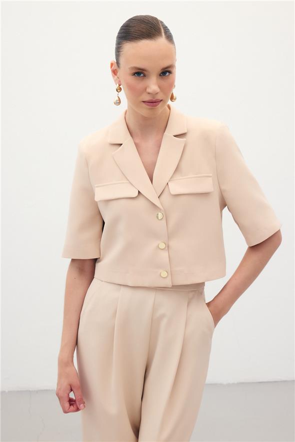 Kısa Kollu Ceket - Bej