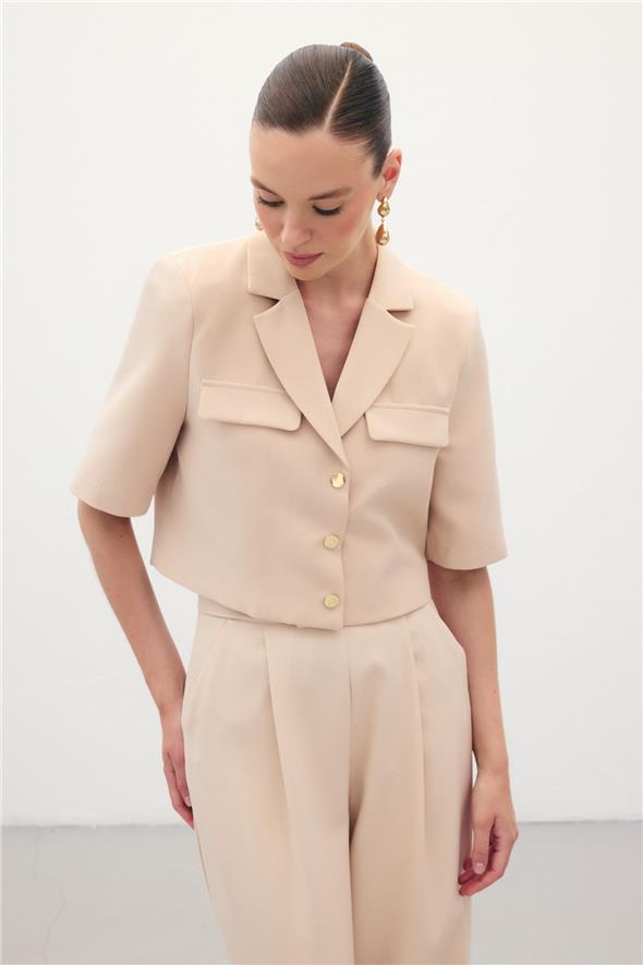 Kısa Kollu Ceket - Bej