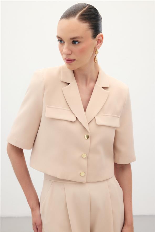 Kısa Kollu Ceket - Bej