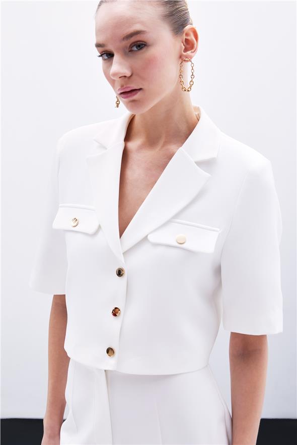 Kısa Kollu Ceket - Ekru