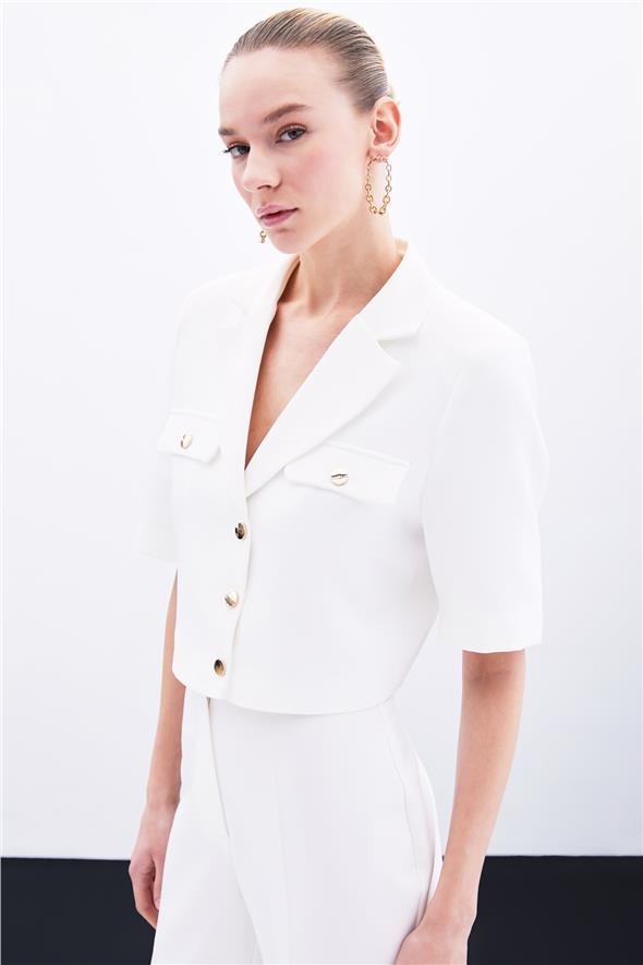 Kısa Kollu Ceket - Ekru