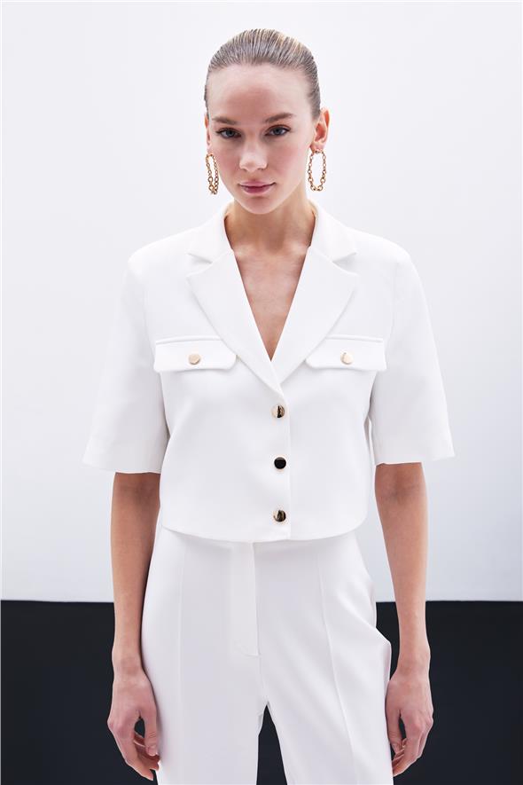 Kısa Kollu Ceket - Ekru